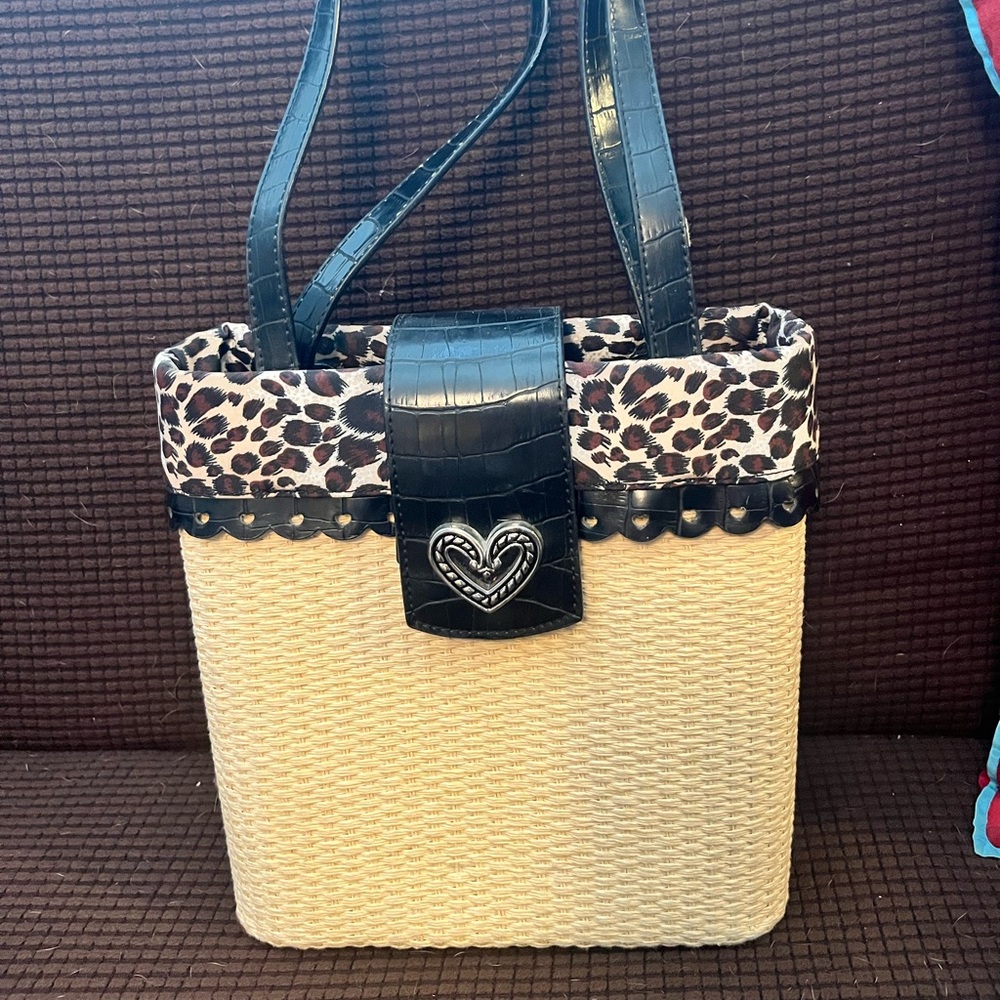 Brighton Animal Print & Straw Bucket Bag